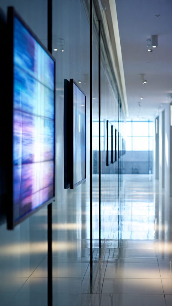 Aluminium frames, digital displays, corporate lobbies, airport signage, video walls, aluminium shopfronts, glass integration, modular frames, powder-coated aluminium, anodised aluminium, commercial interiors, interactive kiosks, wayfinding signage, LED display frames, LCD screen enclosures, custom aluminium frames, durable signage solutions, lightweight aluminium, aluminium and glass installations, 2AG Roodepoort, 2AG Randburg, digital signage solutions, corporate branding displays, airport information displays, aluminium display enclosures, tempered glass displays, aluminium frame design, commercial signage systems, modular digital signage